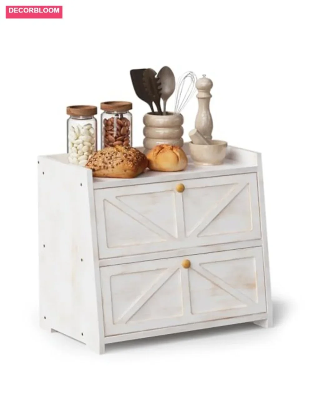 Rustic Bamboo Bread Box Vintage Double Layer Kitchen Counter Storage
